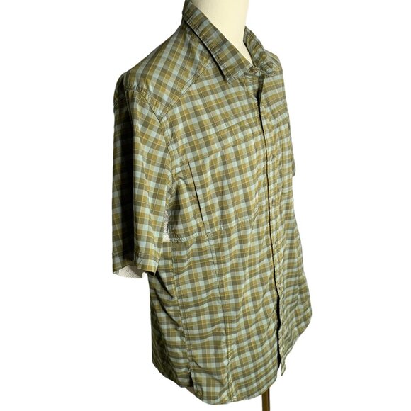 REI Button Up Hiking Fishing Shirt XL Green Checkered Vented Sleeves Pockets - Picture 5 of 6